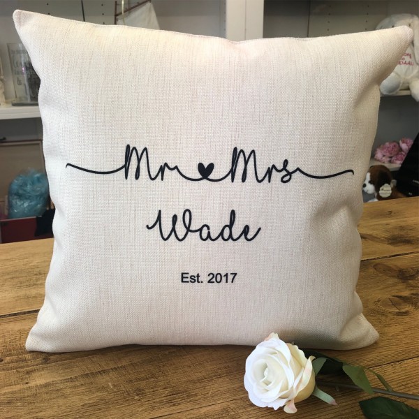 Personalised Cushion Mr & Mrs - Wedding Anniversary Gift - Wade Design